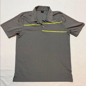 Men’s Oakley Gray Polo with Neon Green Stripe Accents Size M